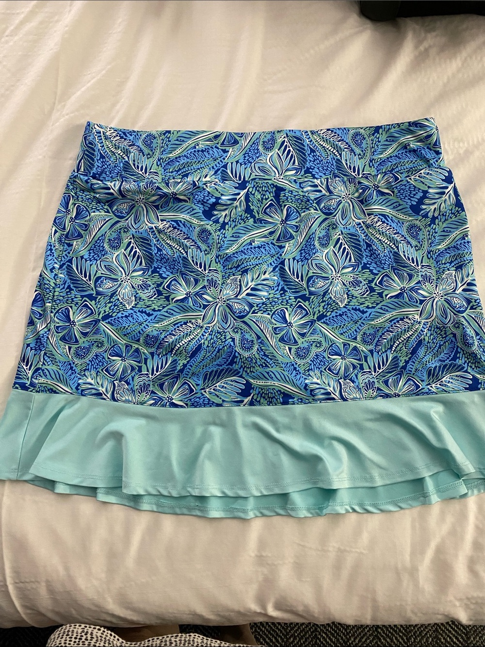 Stella Parker Blue Floral Athletic Skort with Light Aqua Ruffle